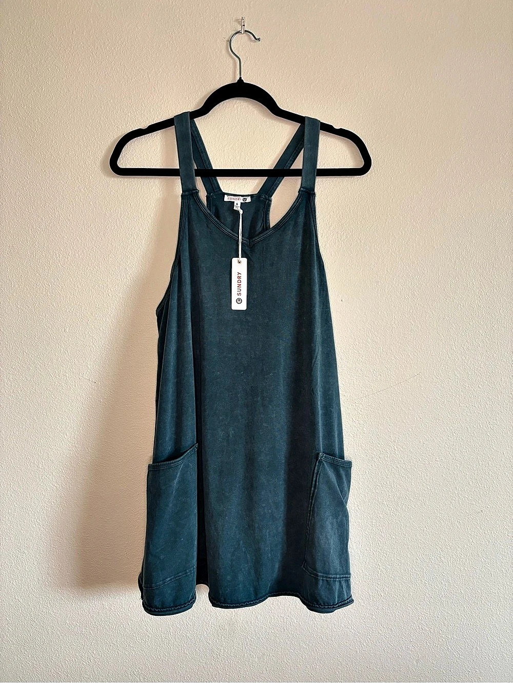 NWT Sundry Mineral Wash Pocket Tank Dress Romper Blue Overall Romper S